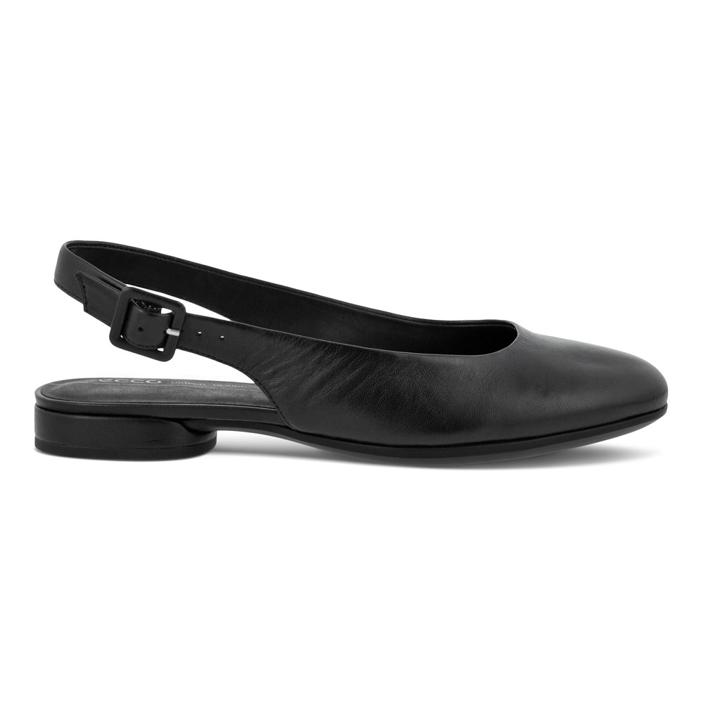 ECCO Womens Dress Shoes Black - Anal Sling-Back Flats - QMJ-590213